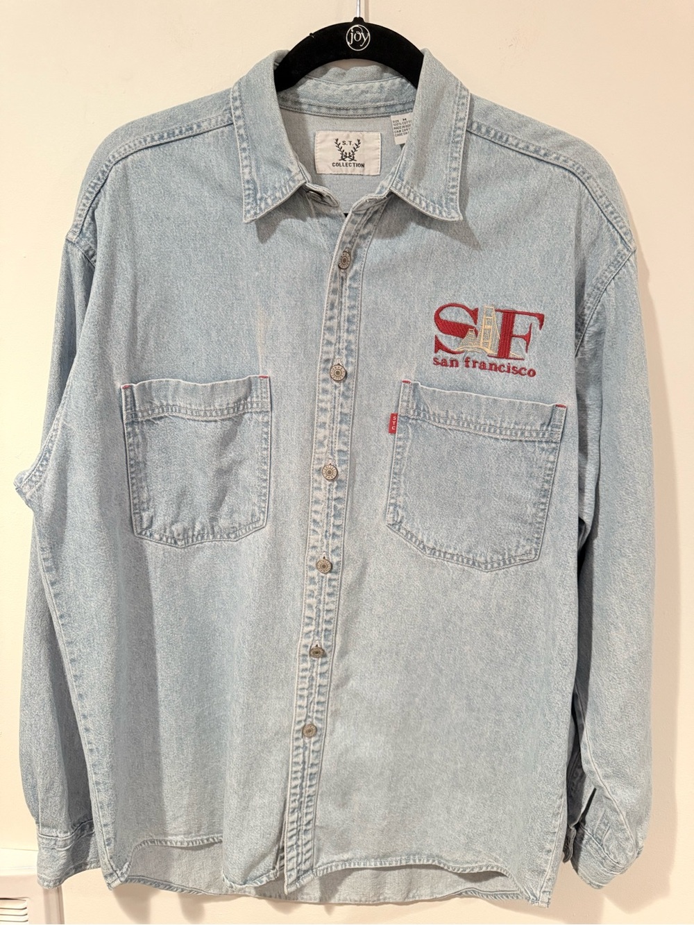 UNISEX Levi's Light Blue Denim Shirt with Red 'SF San Francisco' Embroidery